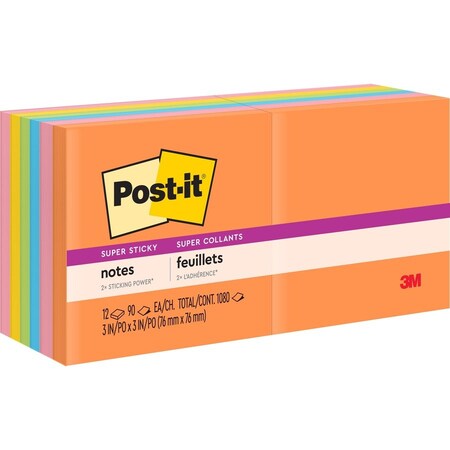 POST-IT Notes, Sprstcky, 3X3, 12Pk, Ast Pk MMM65412SSUC